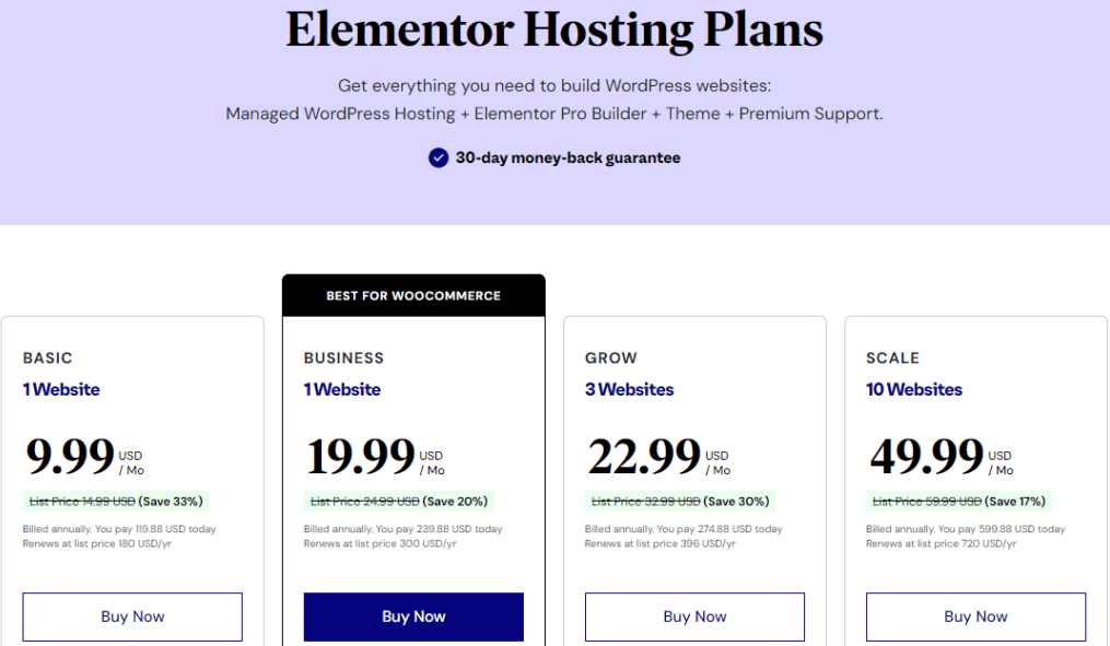 Best Hosting Solution Elementor Pro Edition $9.99/vs.$19.99/month
